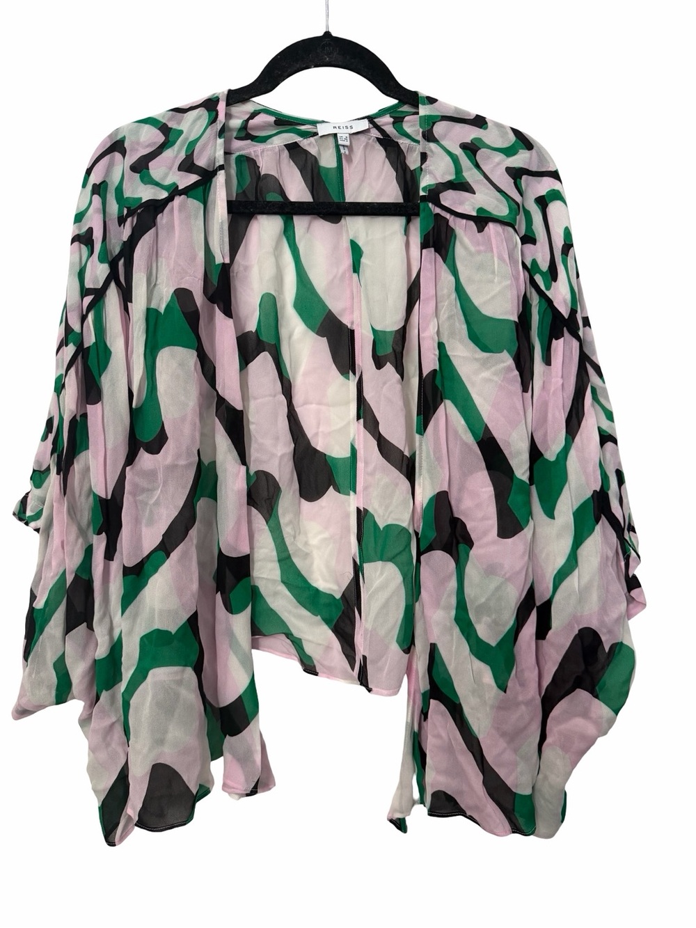 Reiss Paige Resort Shawl Top Abstract Open-Front Shrug Cover-Up Sz 4 Vacation